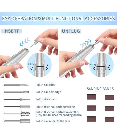 Portable Electric Nail Drill Machine | 30000 RPM Rechargeable Efile Set with 6 Nail Bits | Acrylic Nail Kit with Mat | Professional Nail Polishing and Removal Tool (White) - Buy Online on GoSupps.com