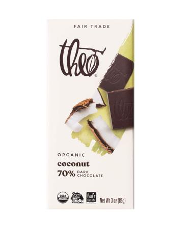 Theo Chocolate Coconut Organic Dark Chocolate Bar, 70% Cacao, 12 Pack | Vegan, Fair Trade 3 Ounce (Pack of 12)