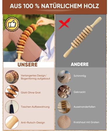2-in-1 Wood Therapy Massage Tools Set - Maderoterapia Kit & Lymphatic Drainage Roller for Muscle Relaxation Body Sculpting Gua Sha Anti-Cellulite - Beech Wood - Buy Online on GoSupps.com