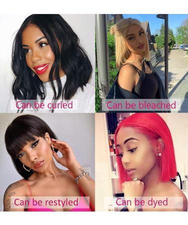 8 Inch T Part Short Bob Brazilian Virgin Human Hair Lace Closure Wig for Black Women - Pre Plucked with Baby Hair - Natural Black - Buy Online on GoSupps.com