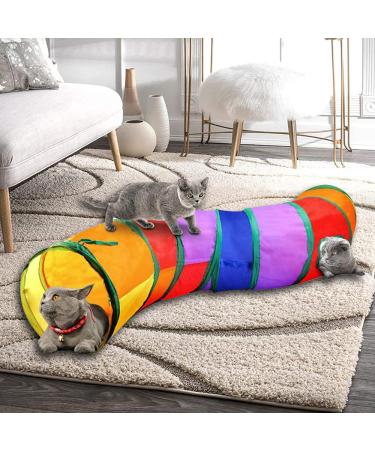 Cat Toys Cat Tunnel for Indoor Cats Interactive-Pet Toys Play Tunnels for Cats Kittens Rabbits Puppies Crinkle Collapsible S-Style-Rainbow