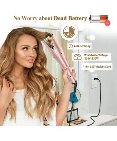 Auto Hair Curler - Automatic Curling Iron Wand with Rotating Barrel 4 Temps & 3 Timer Settings - Dual Voltage Fast Heating Gold - Buy Online on GoSupps.com