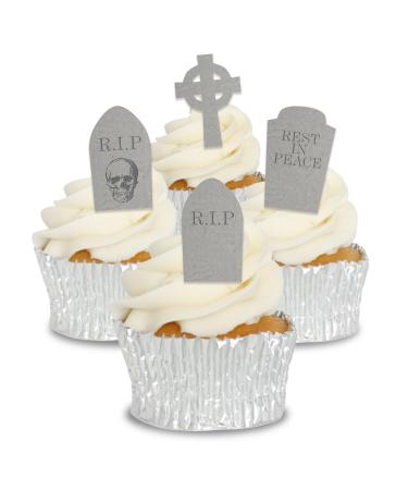 Edible Wafer Gravestone Pre-Cut Cupcake Toppers - 24pc