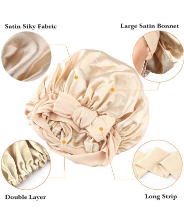 Satin Silk Bonnet Sleep Cap for Curly Hair | Double Layer Hair Bonnet with Stretchy Tie Band | Gold Large for Women - Buy Online on GoSupps.com