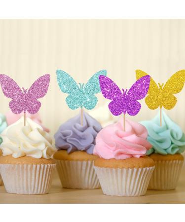 24pcs Butterfly Cupcake Toppers Butterfly Baby Shower Cupcake Toppers Colorful Glitter Butterfly Cake Decoration for Girl Garden Themed Birthday/Anniversary Party Supplies - Buy Online on GoSupps.com