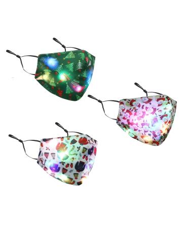 Deholifer 5 pieces Christmas fabric mask adults mouth protection luminescy washable mouth and nose protection cotton mouth protection adjustable oral