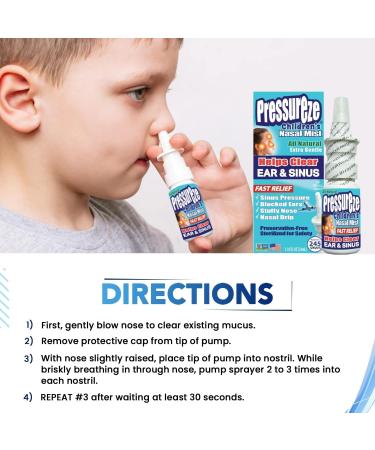 Pressureze Children's Sterile Nasal Spray 34ml - All Natural Relief for Sinus Allergy and Ear Congestion - Preservative-Free Decongestant Spray - 245 Sprays - 1.1 Fl Oz - Buy Online on GoSupps.com