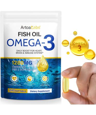Omega 3 Fish Oil 240 Softgels from Deep Sea Fish Lemon Flavored-with EPA & DHA-Promotes Brain Heart Joint & Immune Health-20 Days Servings - Buy Online on GoSupps.com