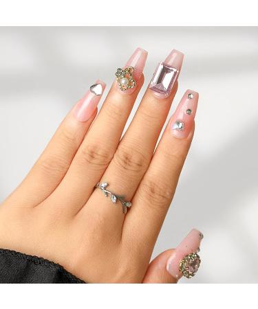 Sethexy Handmade Long Coffin False Nails - Luxury Rhinestone Glitter & 3D Heart Pearl Design - Acrylic Press-On Nails for Women & Girls - Buy Online on GoSupps.com