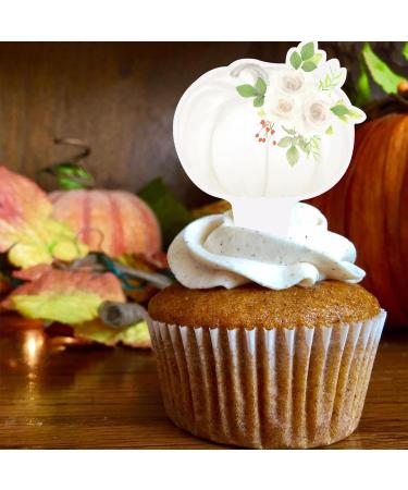 Pumpkin Cupcake Topper Floral Pumpkin Fall birthday Baby Shower Food Picks Dessert Toppers Pumpkin Watercolor 36PCS White - Buy Online on GoSupps.com