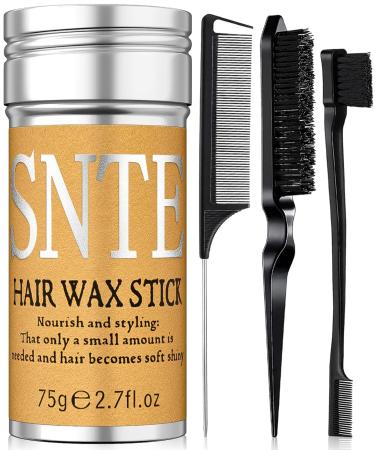 Hair Wax Stick & Hair Brush of 4Pcs Wax Stick Hair with Slick Back Hair Brush Hair Stick for Flyaways Smooth Frizz Hair Slick Stick Comb Set Hair Brush for Slicking Back Hair Black