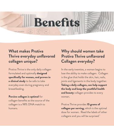 PROTIVA Thrive Collagen Powder for Women - 16 oz (450 g) Unflavored Everyday Collagen Peptide Powder Clinically Proven Safe for Pregnancy and Breastfeeding May Help Reduce Stretch Marks Every Day 1 Pound (Pack of 1) - Buy Online on GoSupps.com