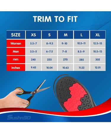 Sushn3D Plantar Fasciitis Insoles 35mm Height Increase | Memory Foam Arch Support | Shock Absorption Gel Inserts | Men 8 1/2-9 | Women 10 1/2-11 Deep Black L - Buy Online on GoSupps.com
