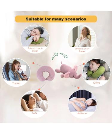 JOYRAVO 2-in-1 Kids Travel Pillow - Adorable Pink Elephant Plushie & U-Shaped Neck Pillow for Ultimate Comfort on Airplane, Car, Train, Bus - Buy Online on GoSupps.com