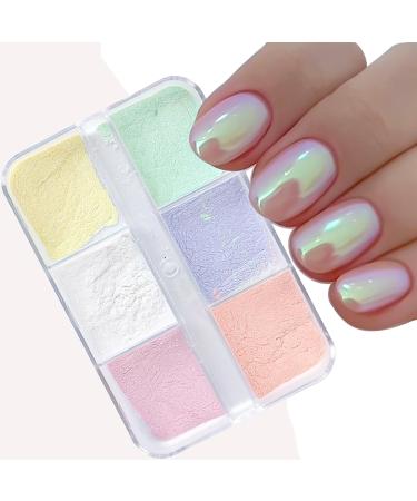 Chrome Nail Powder 1Box 6Grids Mermaid Neon Nail Art Pigment Powder Set Holographic Magic Mirror Effect Nail Glitter Powder for Nail Art Design Decoration Nail Powder C