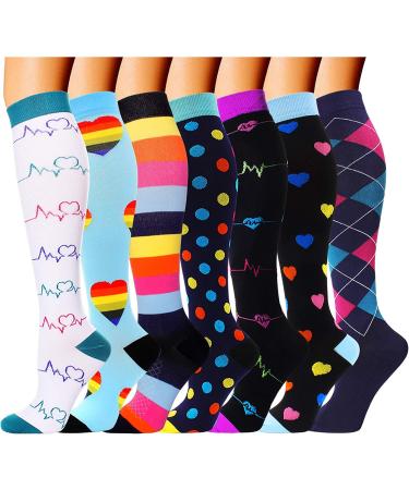 Compression Socks for Men & Women 7 Pairs Circulation 15-20 mmHg-Best support for Athletic Nurse Medical Running S-M Multicolor-2