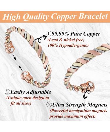 Cigmag Lymphatic Drainage Copper Bracelet for Women | 99% Pure Copper Magnetic Bracelet with Ultra Strength Magnet | Adjustable Brazaletes Cuff Bangle | Grape Tricolour | 2 Magnets - Buy Online on GoSupps.com