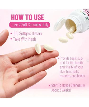 Multi Collagen Peptides Softgels for Women, Contain Hyaluronic Acid, Vitamin C & Biotin, 5-Type Blend (I, II, III, V, X) from Food Sources, 100 Count - Buy Online on GoSupps.com