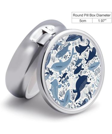 Round Turtle Octopus Pattern Pill Box | Ocean Theme 3 Compartment Metal Organizer - Portable Pocket Case - Buy Online on GoSupps.com