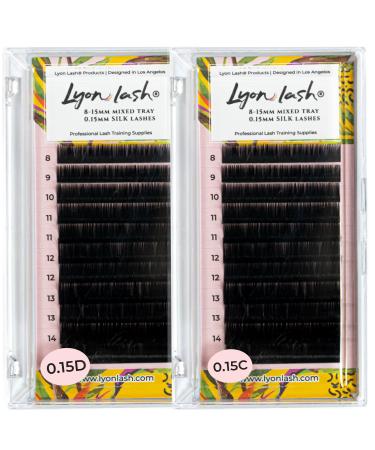 Lyon Lash Eyelash Tray (0.15 Mixed Tray C Curl D Curl) - Eyelash Extension Practice Kit Supplies for Beginner Eyelash tray 0.15 mixed tray C&D