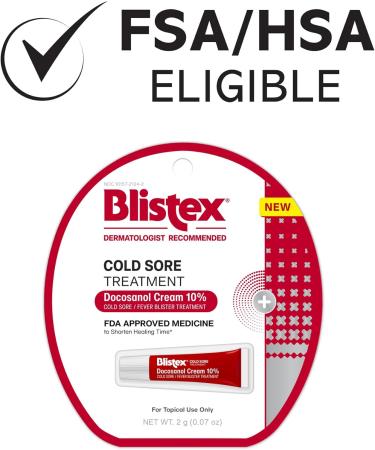 Blistex Cold Sore Treatment Docosanol Cream 10% Starts Working Immediately Medicine to Reduce Healing Time of Cold Sores/Fever Blisters - 1 Count 2.0g/0.07oz - Buy Online on GoSupps.com