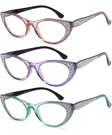 EyeURL 3-Pack Cateye Reading Glasses Blue Light Blocking Readers for Women (2.5x Magnification) with Feather Hinges - Buy Online on GoSupps.com