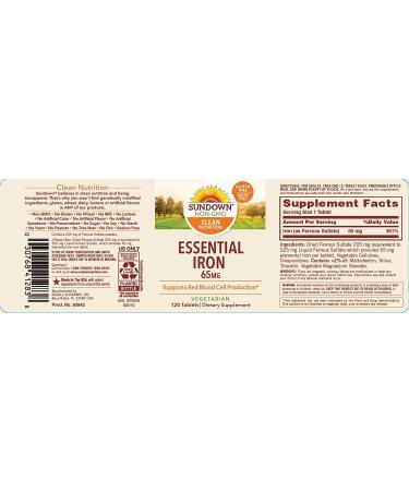 Sundown Naturals Essential Iron 65 mg - 120 Tablets | Boost Energy & Support Health - Buy Online on GoSupps.com