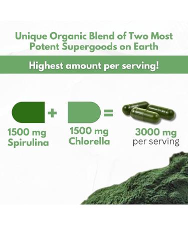 Spirulina Chlorella 3000mg + Ashwagandha 2000mg with Lemon Balm & Black Pepper Natural Detox & Stress Support Vegan Capsules Made in USA - Buy Online on GoSupps.com