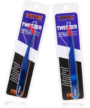 FEITA Diamond Grip Eyelash Extensions Tweezer 2Pcs - Japanese Steel Dolphin-shaped Precision Tweezers for False Lashes Application - Blue - Buy Online on GoSupps.com