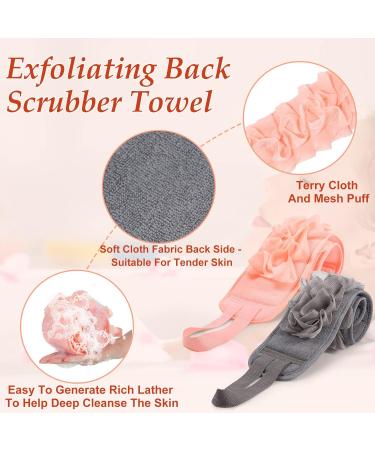 2 Pack Exfoliating Back Scrubber Double Sided with Handle - Long Body Scrub Sponge Shower Loofah for Deep Clean Body Washing - Pink Gray Soft Cloth - Women Men - Buy Online on GoSupps.com