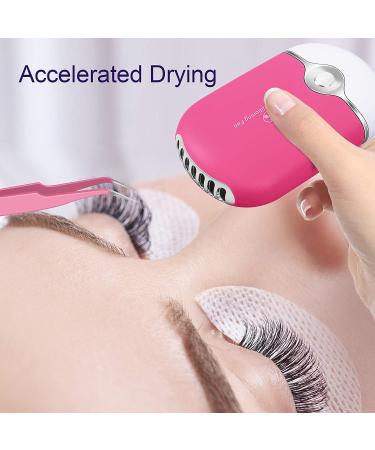 Rose Red Eyelash Fan Dyer with 2 Lash Tweezers - Rechargeable Mini Portable Fan for Eyelash Extension - Straight and Curved Tip Tweezers Included - Buy Online on GoSupps.com