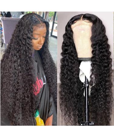 kiss love Deep Wave Closure Wigs Human Hair HD Transparent Glueless Wigs Human Hair Pre Plucked with Baby Hair 180% Density 4x4 Wear and Go Lace Front Wigs for Black Women(24 Inch) 24 Inch 4x4 Black Color