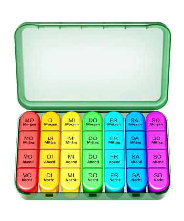 Zoksi Pillendose 7 days 4 compartments tablet box 7 days in the morning in the evening medication box 7 days 4 compartments large portable medication box for storing tablets (removable/olive green housing)