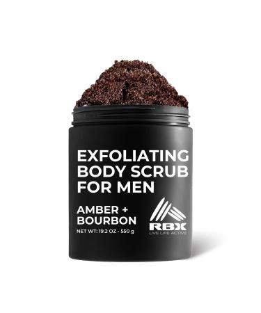 RBX Exfoliating Body Scrub For Men with Shea Butter Vitamin A and C Moisturizing Hydrating Body Scrub for Healthy Skin Amber + Bourbon