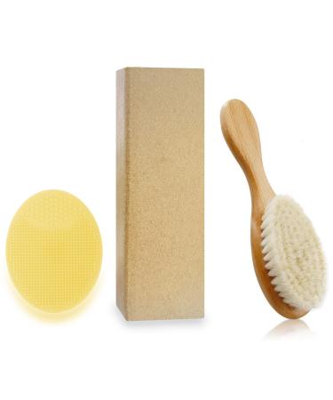 Baby Hair Brush for Newborns and Toddlers Natural Goat Bristles Brush for Cradle Cap Treatment and Soft Silicone Massager Perfect for Baby Shower and Registry Gift