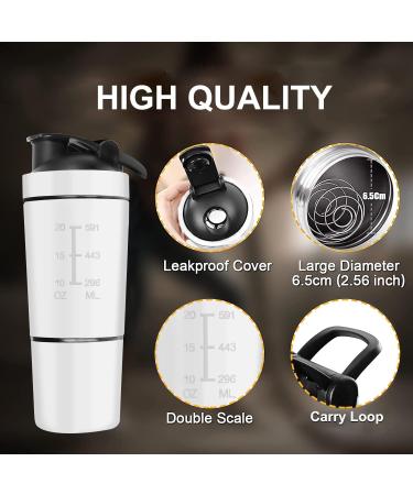 ROCKY&CHAO Stainless Steel Protein Shaker 700ml + 200ml - Double Wall Mixer with Powder Compartment & Ball - Ideal for Fitness & Sports (White) - Buy Online on GoSupps.com