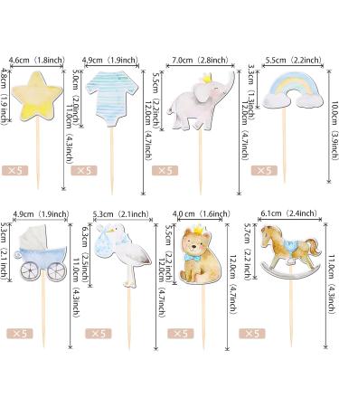 Rsstarxi 40 Pack Baby Shower Bear Cupcake Toppers Elephant Jumpsuit Stroller Rainbow Cupcake Picks Gender Reveal Cake Decorations for Baby Shower Kids Boys Birthday Party Decorations Design 2 Boy - Buy Online on GoSupps.com