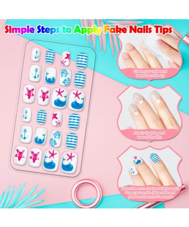 240 Pieces Kids Fake Nails Set - Short Full Cover Stick On False Nail Tips for Girls - Lovely Nail Art Decoration Kit for Children - Buy Online on GoSupps.com