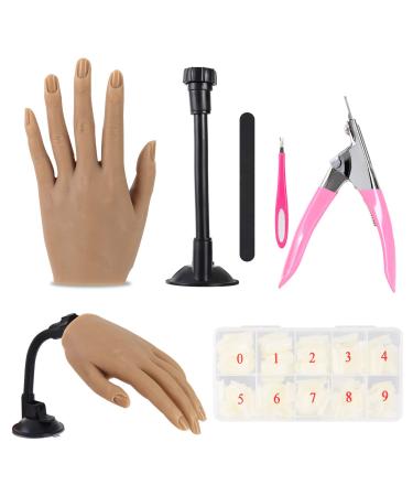 HSJL Silicone Hand for Acrylic Nails - Practice Hand for Acrylic Nails, Flexible Bendable Fake Silicone Nail Mannequin Hand Nail Tools Kit With 500Pcs Nail Tips, Best Nail Hand for Acrylic Nails(Left) Left hand