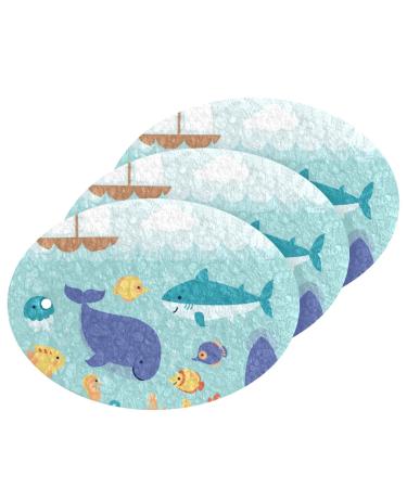 3-Pack Cleaning Kitchen Sponges Oval Cute Cartoon Sea Animals Kitchen Cellulose Dishwashing Wood Pulp Cotton