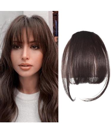 Clip In Bangs for Women 9.8" Natural Clip On Bangs Dark Brown Air Bangs Hair Clip with Temples & Invisible Breathable Net Curlable Cuttable Fake Bangs - Buy Online on GoSupps.com