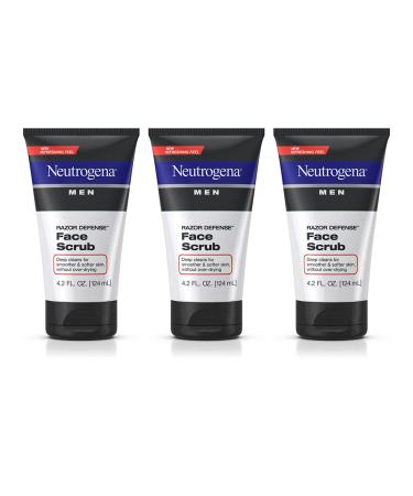 Neutrogena Men Exfoliating Razor Defense Daily Shave Face Scrub, Conditioning Facial Cleanser for Smoother Skin & Less Razor Irritation, Dye-Free, 4.2 fl. oz (Pack of 3)