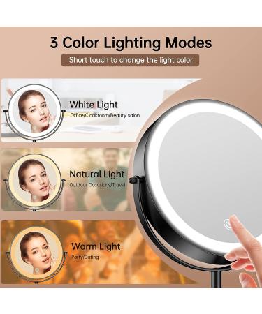 Anfauny 8 Lighted Makeup Mirror - Rechargeable Double Sided 1X/10X LED Magnifying Vanity Mirror | 3 Color Lights, Stepless Dimming, 360 Swivel Touch Screen - Cordless Cosmetic Mirror Black - Buy Online on GoSupps.com