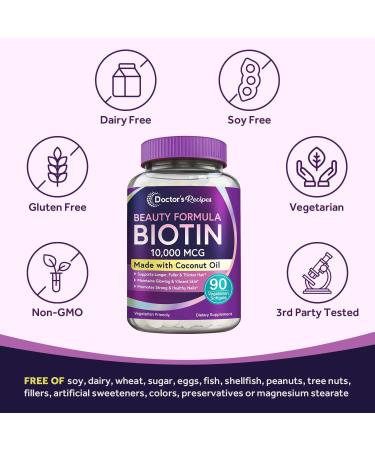 Doctor's Recipes Biotin 10,000 mcg for Hair Growth, Skin & Nails - Non-GMO Vegetarian Softgels - 3 Month Supply - Buy Online on GoSupps.com