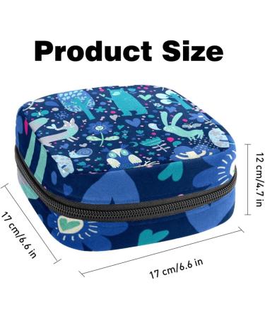 Menstruation Pad Bag with Zipper | Stylish Women's Napkin & Tampon Organizer | Blue Forest Animal Pattern - Buy Online on GoSupps.com
