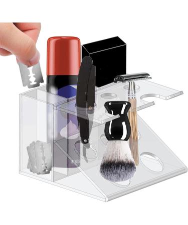 Clear Acrylic Razor Holder & Brush Stand | Multifunctional Cosmetic Organizer for Razors Toothbrushes and Shaving Cream - Buy Online on GoSupps.com