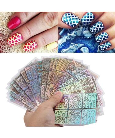 PULABO 24 Sheets New Nail Hollow Irregular Grid Stencil Reusable Manicure Stickers Stamping Template Nail Art Tools Colorful Stylish popular - Buy Online on GoSupps.com