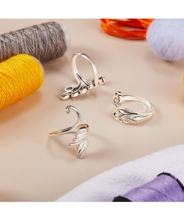 Adjustable Knitting Loop Ring Set - 6 Pieces | Braided Yarn Guide Finger Holder | Open Finger Ring for Knitting | 3 Styles (Silver) - Buy Online on GoSupps.com