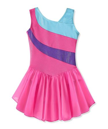 Kidsparadisy Gymnastics Leotards for Girls with Skirt Long Sleeve/ Sleeveless Toddler Dance Outfits Leotard for Girls Hotpink 150 for 8-9Y