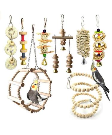 CHICAB 8 Colorful bird toys parrot toys birds toy wooden platform platform natural wood hammock hanging perch for parasitic nymphensittiche small animals bird #1-8pcs-parrot toys
